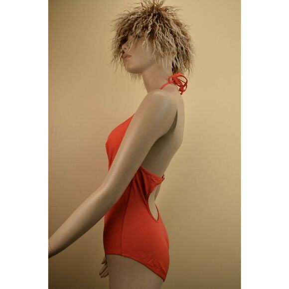 NWT DIOR CORAL NYLON STRETCH PLUNGE SPAGHETTI ONE PIECE SWIMSUIT US 10 - Picture 5 of 9